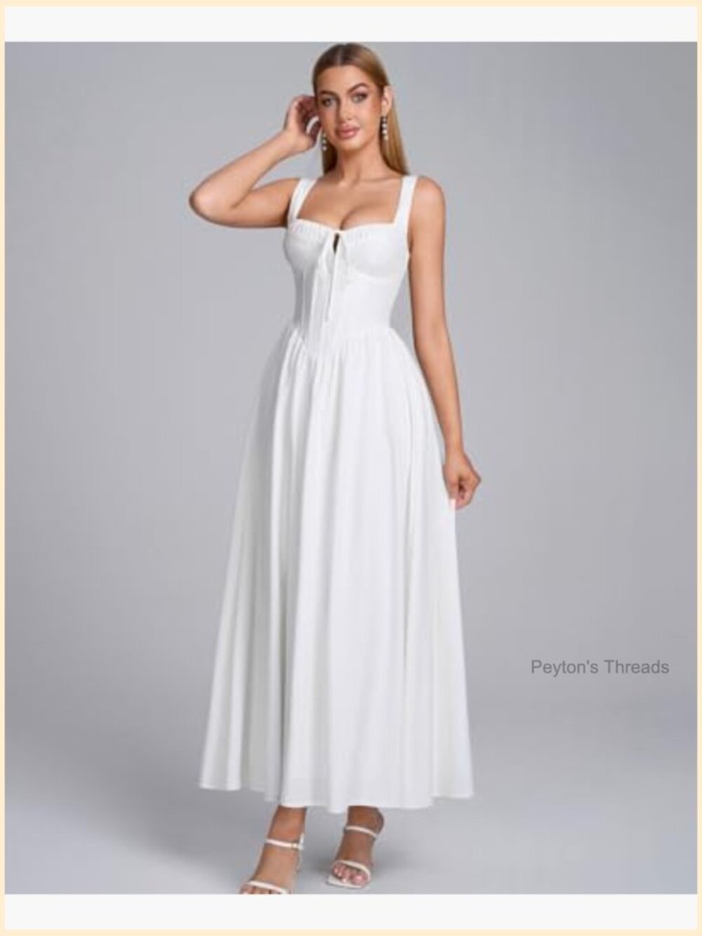 Corset Lace Up Sweetheart Neck A-Line Midi Dress Wedding Guest Flowy - Picture 5 of 6